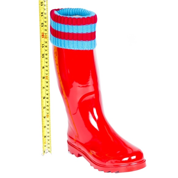 Women's Rainboots, Tall Rain Boots with Knit Cuff, #1807, Red - Picture 2 of 6